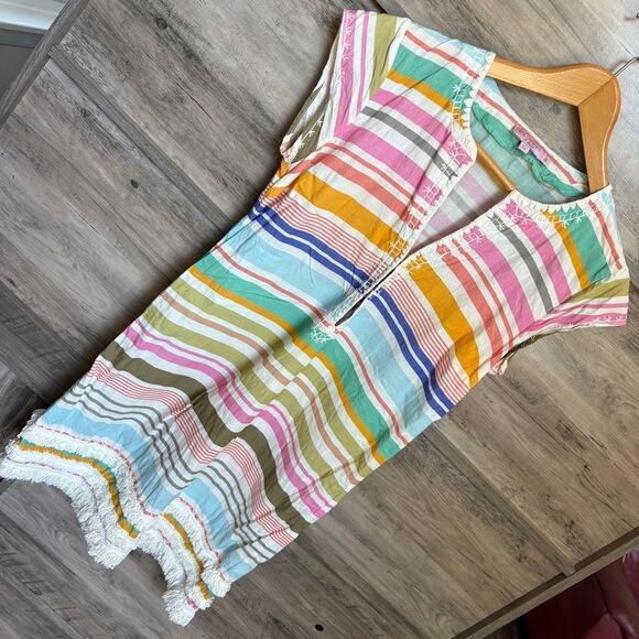 Calypso St. Barth Multicolor Horizontal Stripe Dress Embroidered Detailed Edges - Picture 1 of 12